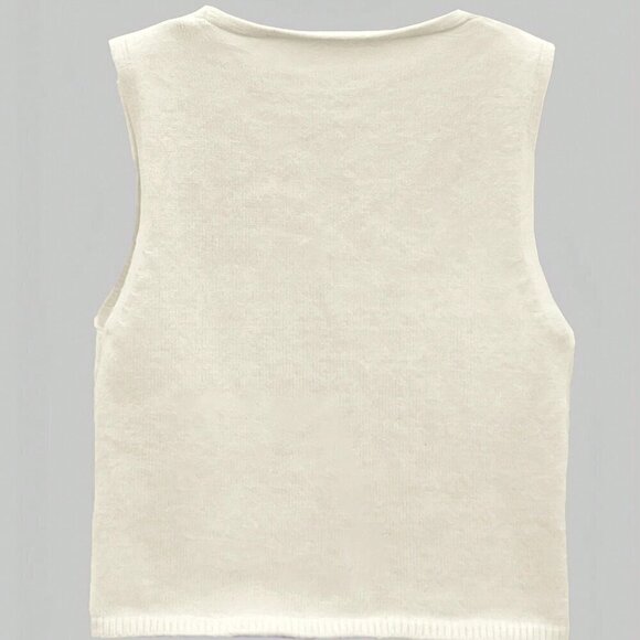 Apricot Casual Women's Solid Color V-Neck Knitted Vest - Picture 2 of 6